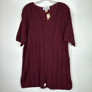 Vintage Cotton Forever Burgundy Red Vneck Sweater Top Size Large NWT